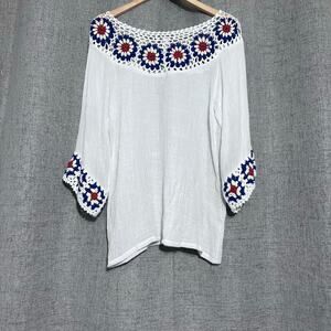 Oliver by Escio Anthropologie‎ Top Women Medium RWB Boho Tunic Crochet Indie